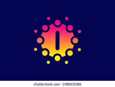 Yellow pink gradient color of I initial letter in unique circle design