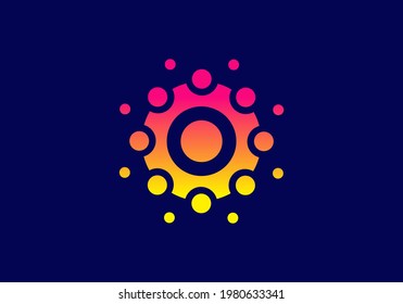 Yellow pink gradient color of O initial letter in unique circle design