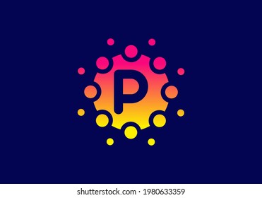 Yellow pink gradient color of P initial letter in unique circle design