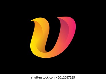 Yellow pink gradient color of V initial letter design
