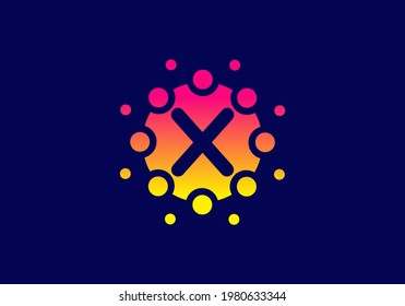 Yellow pink gradient color of X initial letter in unique circle design