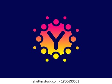 Yellow pink gradient color of Y initial letter in unique circle design