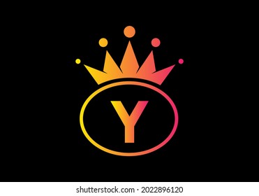 Yellow pink gradient color of Y initial letter in oval shape with crown design