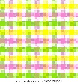 Yellow, pink and green Easter gingham. Seamless vector check pattern suitable for fashion, interiors and decor