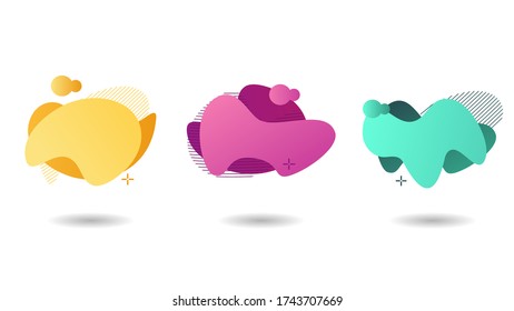 
yellow, pink, green geometric abstract elements set. Flowing shapes banners. Template for design of flyer, presentation, vector illustration

