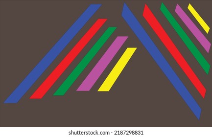 yellow, pink, green, red and blue rectangles on a dark brown background