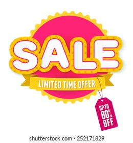 Yellow and pink label Sale. Vector illustration for advertising.