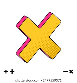 Yellow and Pink Multiply Halftone Icons, Isometric Mathmatic graphic elements in Flat style, Positive mood isolate vector for education(Editable)