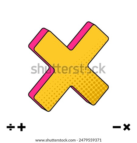 Yellow and Pink Multiply Halftone Icons, Isometric Mathmatic graphic elements in Flat style, Positive mood isolate vector for education(Editable)