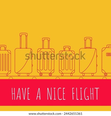 yellow pink outline vector vacation holiday background illustration. different luggage bag line on carousel. suitcase on conveyor belt. Baggage claim at terminal airport travel bags art flat design