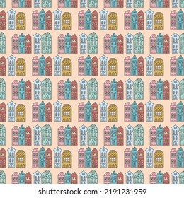 Yellow pink pastel house for baby textile design seamless pattern, vector illustration eps 10