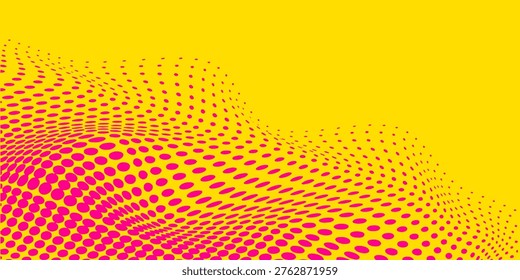 Yellow pink pop art background with halftone dots in retro comic style. Vector illustration.	