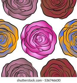 Yellow, pink and red roses for fabric or embroidery.