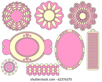 Yellow and pink romantic vector tag or label collection