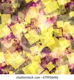 Yellow and pink Seamless pattern from squares and 3d cubes. Abstract vector texture fir fabric, wrapping, home decor, banner backdrop. 