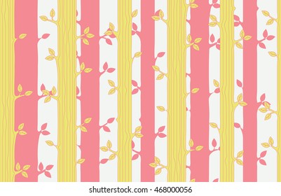 Padrão sem emenda amarelo e rosa. Fundo das árvores. 