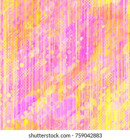 Yellow and pink seamless texture. Vertical lines, dots, spots. Abstract vector background for web page, banners backdrop, fabric, home decor, wrapping