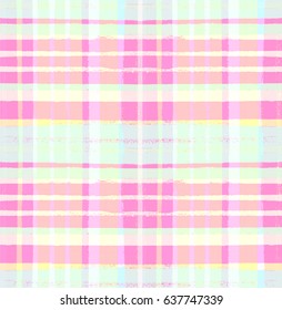 Yellow, pink and turquoise vector checkwork trendy seamless pattern. Can be used for a chequered tablecloth or vintage dress or skirt. Checkered vintage textile design. Trendy summer abstract ornament