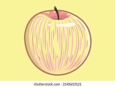 Yellow pink vector apple. Juicy fruit isolated on yellow background