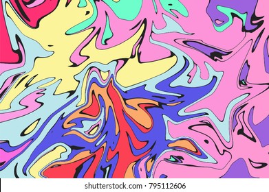 Yellow pink violet digital marbling. Abstract marbled backdrop. Liquid paint abstraction. Pastel color mesh background. Colorful marbling texture for invitations and covers. Trendy surface design