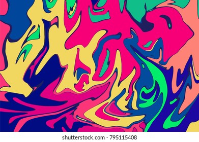 Yellow pink violet digital marbling. Abstract marbled backdrop. Liquid paint abstraction. Expressive color mesh background. Colorful marbling texture for invitations and covers. Trendy surface design