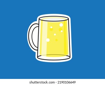 Yellow pint of beer illustration vector Blue background. Flat design. Drink icon concept.
