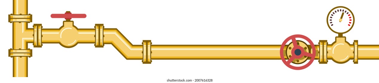 Yellow pipeline. Water fittings. Pipeline for various purposes. System repair and liquid or gas supply symbol. Illustration isolated on background vector