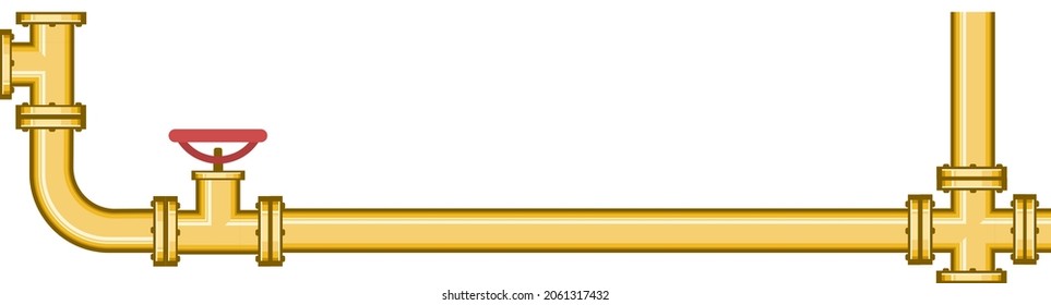 Yellow pipeline. Water fittings. Pipeline for various purposes. System repair and liquid or gas supply symbol. Illustration isolated on background vector.