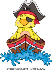Yellow pirate bird sailing on little boat in the sea

