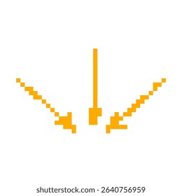 Yellow pixel art arrows point opposite ways. one is shorter, pointing up, the other is longer.