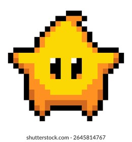 yellow pixel art star with black eyes. The star is yellow and has a black outline. design for all business