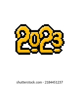 inscripción de píxeles amarillos 2023, ilustración vectorial aislada sobre fondo blanco
