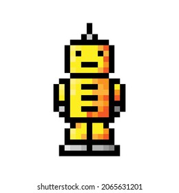 Yellow pixel robot icon. Colored contour silhouette. Front view. Vector simple flat graphic illustration. The isolated object on a white background. Isolate.