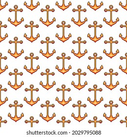 Gelbe Pixel-Schiffsanker einzeln auf weißem Hintergrund. Nahtloses Schnittmuster. Vektorgrafik, einfache flache Grafik. Textur.