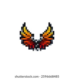 Yellow pixel wings. Wings for game design fire style. Vector demon wing icon. Wings texture for games. Flight logo with wings vector. Wing in retro style.