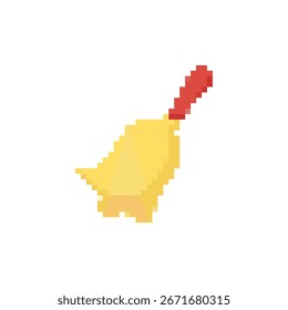 Gelber pixelierter Besen mit rotem Griff, ähnlich wie Retro-Spiel Sprites zum Reinigen von Themen.