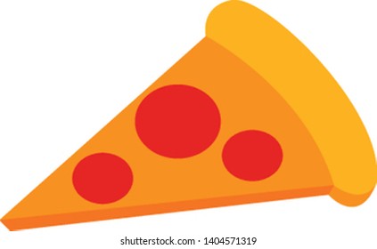 A yellow pizza slice with red toppings, vector, color drawing or illustration. 