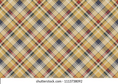 Yellow plaid check fabric texture seamless pattern. Vector illustration.