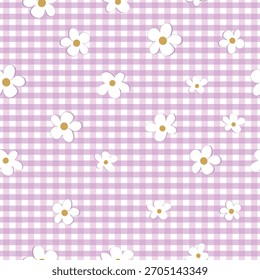 Yellow plaid pattern seamless fabric design pattern daisies