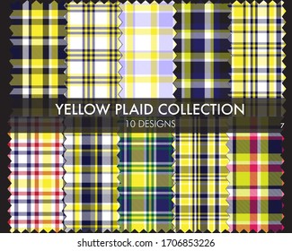 Yellow Plaid tartan pattern collection includes 10 designs suitable for fashion textiles and graphics