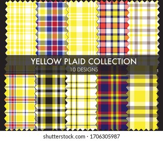 Yellow Plaid tartan seamless pattern collection includes 10 designs suitable for fashion textiles and graphics