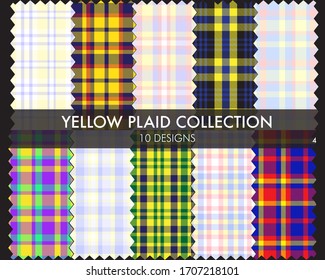 Yellow Plaid tartan seamless pattern collection includes 10 designs suitable for fashion textiles and graphics