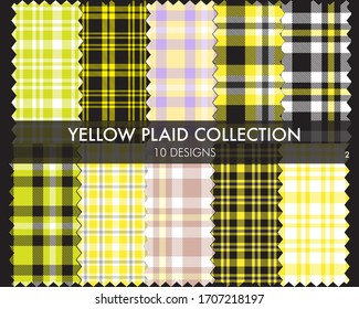 Yellow Plaid tartan seamless pattern collection includes 10 designs suitable for fashion textiles and graphics