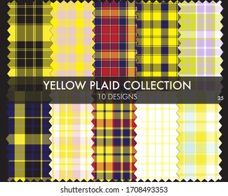 Yellow Plaid tartan seamless pattern collection includes 10 designs suitable for fashion textiles and graphics