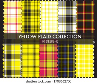 Yellow Plaid tartan seamless pattern collection includes 10 designs suitable for fashion textiles and graphics