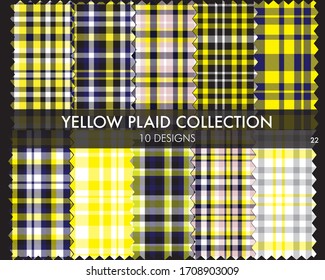 Yellow Plaid tartan seamless pattern collection includes 10 designs suitable for fashion textiles and graphics