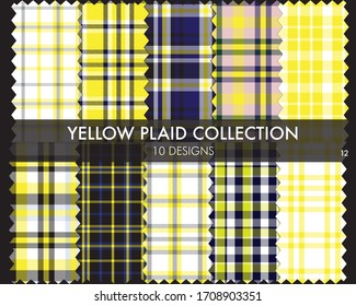 Yellow Plaid tartan seamless pattern collection includes 10 designs suitable for fashion textiles and graphics