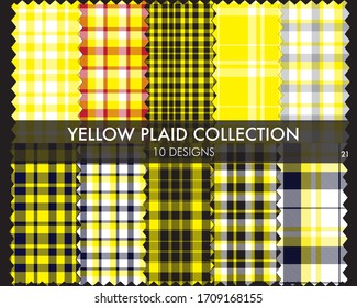 Yellow Plaid tartan seamless pattern collection includes 10 designs suitable for fashion textiles and graphics