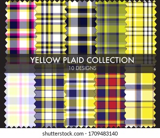 Yellow Plaid tartan seamless pattern collection includes 10 designs suitable for fashion textiles and graphics