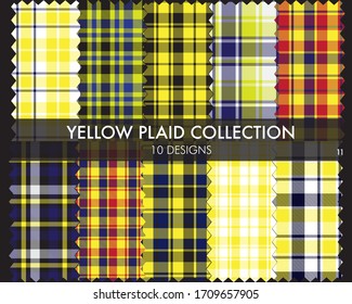 Yellow Plaid tartan seamless pattern collection includes 10 designs suitable for fashion textiles and graphics